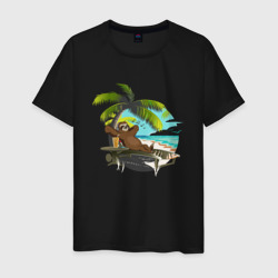 Мужская футболка хлопок Ленивец под пальмой
