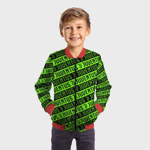 Детский бомбер 3D Juventus green pattern sport, цвет красный - фото 4
