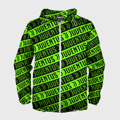 Мужская ветровка 3D Juventus green pattern sport, цвет белый