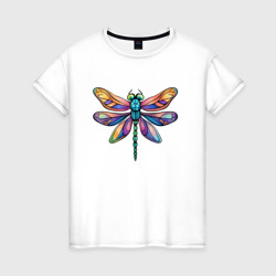 Женская футболка хлопок Разноцветная стрекоза