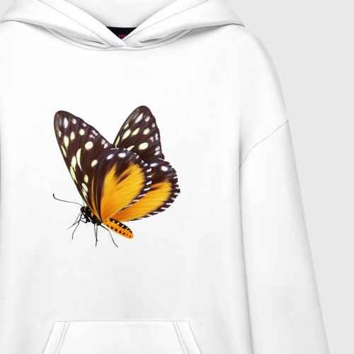 Худи SuperOversize хлопок Настоящая бабочка оранжево-коричневая, цвет белый - фото 3