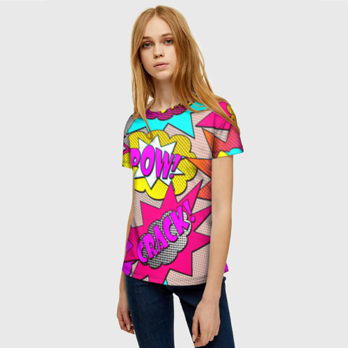 Женская футболка 3D с принтом Pop art - Pow, фото на моделе #1