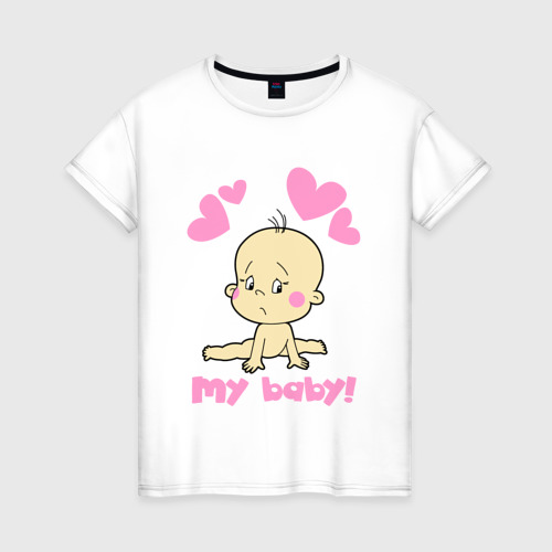Женская футболка из хлопка с принтом My baby, вид спереди №1