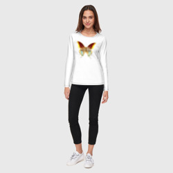 Лонгслив с принтом Трехцветная бабочка для женщины, вид на модели спереди №3. Цвет основы: белый