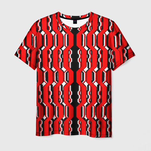 Мужская футболка 3D Красные и белые техно линии, цвет 3D печать