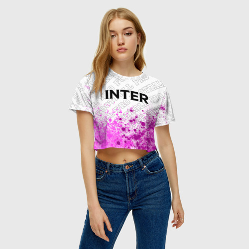 Женская футболка Crop-top 3D Inter pro football посередине, цвет 3D печать - фото 4