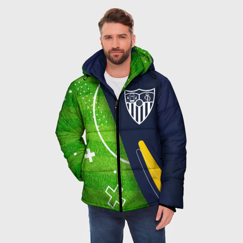 Мужская зимняя куртка 3D с принтом Sevilla football field, фото на моделе #1