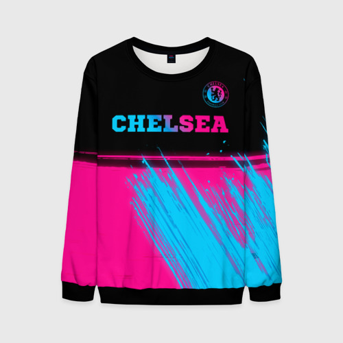 Мужской свитшот 3D Chelsea - neon gradient посередине, цвет черный