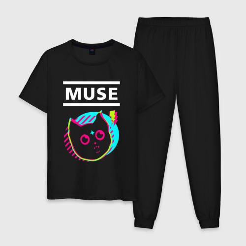 Мужская пижама хлопок Muse rock star cat, цвет черный