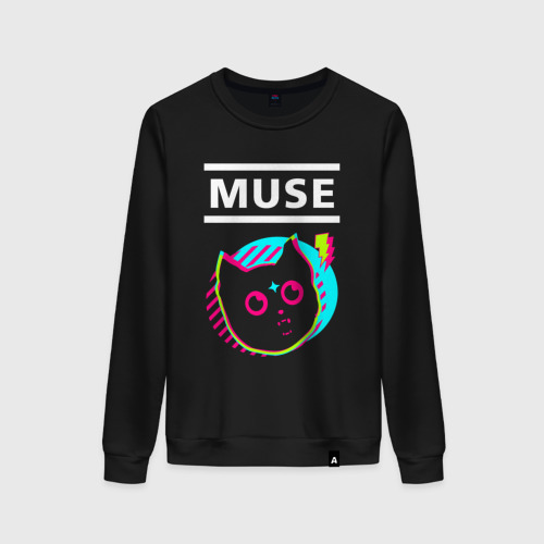 Женский свитшот хлопок Muse rock star cat, цвет черный