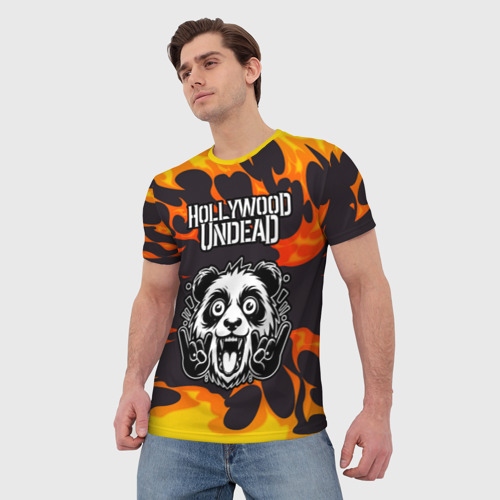 Мужская футболка 3D Hollywood Undead рок панда и огонь, цвет 3D печать - фото 3