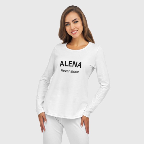 Женская пижама с лонгсливом хлопок Alena never alone - motto, цвет белый - фото 5