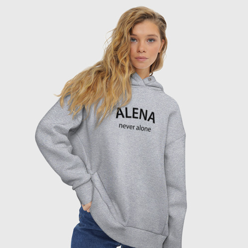 Женское худи Oversize хлопок Alena never alone - motto, цвет меланж - фото 4