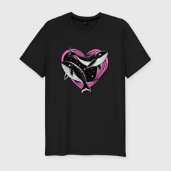 Мужская футболка хлопок Slim Влюбленные киты и сердце