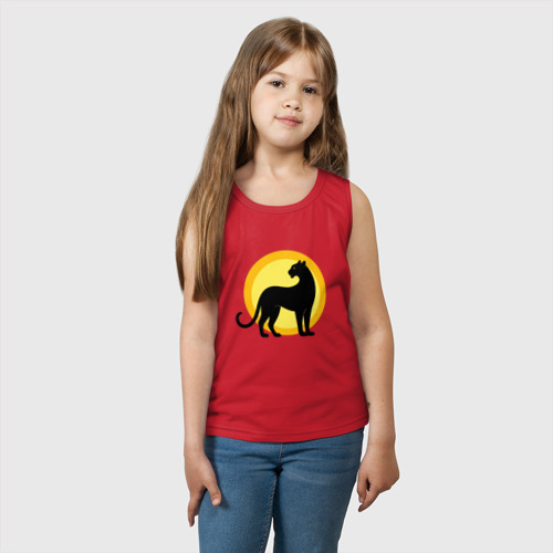 Детская майка хлопок Черная пантера на фоне солнца, цвет красный - фото 3