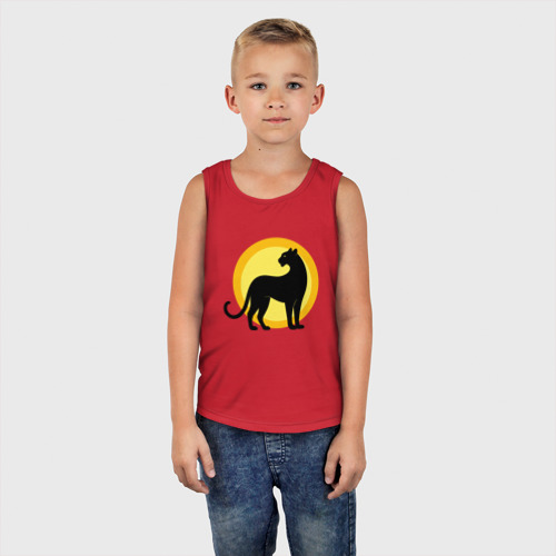 Детская майка хлопок Черная пантера на фоне солнца, цвет красный - фото 5