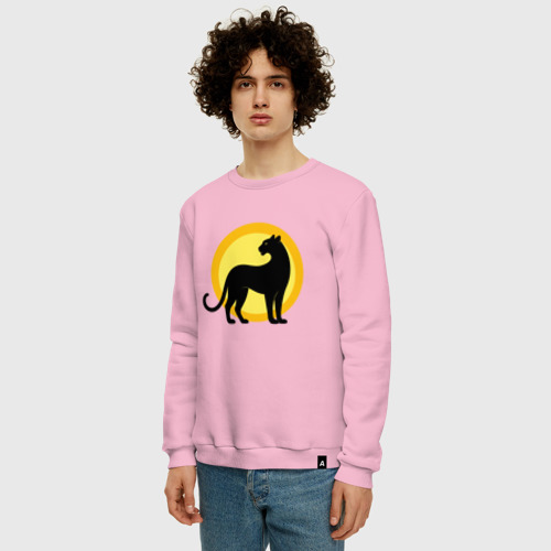 Мужской свитшот хлопок Черная пантера на фоне солнца, цвет светло-розовый - фото 3