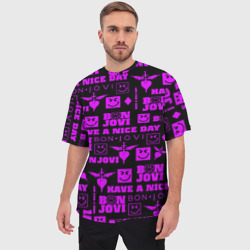 Мужская футболка oversize 3D Bon Jovi neon pink rock - фото 2