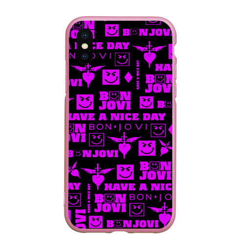 Чехол для iPhone XS Max матовый Bon Jovi neon pink rock, цвет розовый