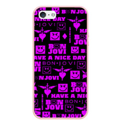 Чехол для iPhone 5/5S матовый Bon Jovi neon pink rock