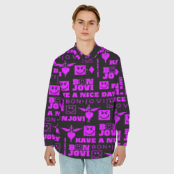 Мужская рубашка oversize 3D Bon Jovi neon pink rock - фото 2