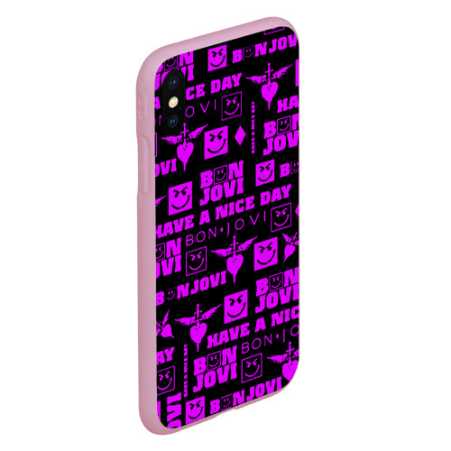 Чехол для iPhone XS Max матовый Bon Jovi neon pink rock, цвет розовый - фото 3