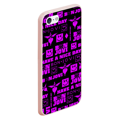 Чехол для iPhone 5/5S матовый Bon Jovi neon pink rock, цвет светло-розовый - фото 3