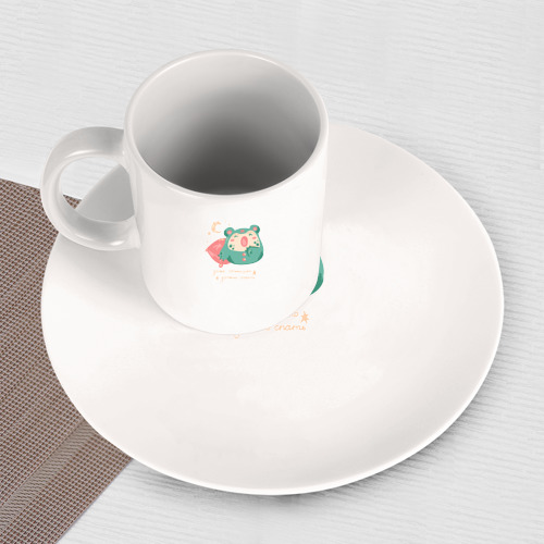 Набор: тарелка + кружка Лягушка в пижаме с надписью даже солнышко должно спать - фото 3