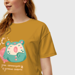 Женская футболка хлопок Oversize Лягушка в пижаме с надписью даже солнышко должно спать - фото 2