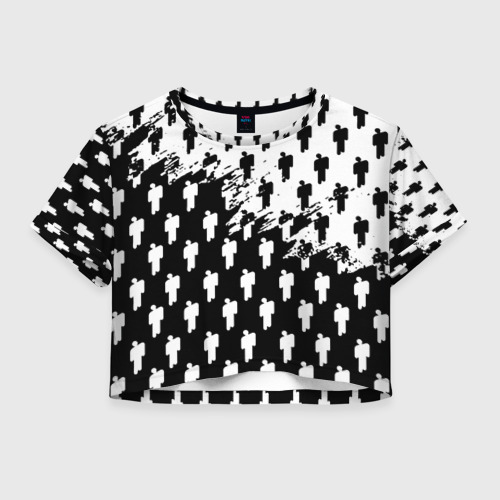 Женская футболка Crop-top 3D Billie Eilish pattern black, цвет 3D печать