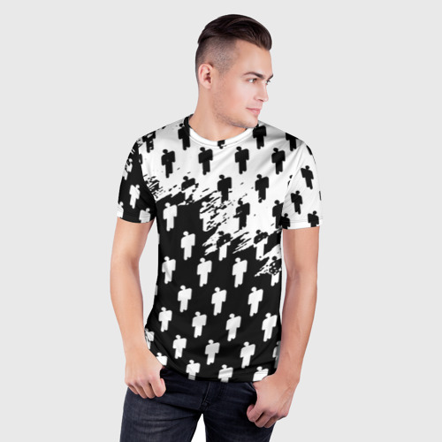 Мужская футболка 3D Slim с принтом Billie Eilish pattern black, фото на моделе #1