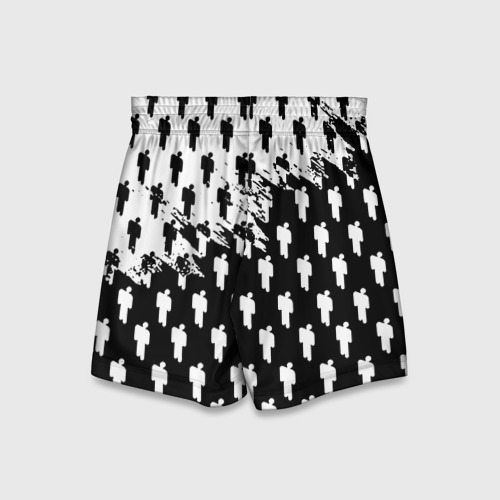 Детские спортивные шорты 3D с принтом Billie Eilish pattern black, вид сзади #1