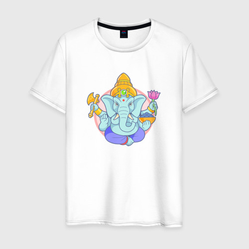 Мужская футболка из хлопка с принтом Индийский бог слон Ганеша, вид спереди №1