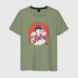 Гейша с лапшой рамен – Мужская футболка хлопок с принтом купить со скидкой в -20%