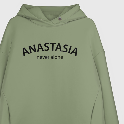 Женское худи Oversize хлопок Anastasia never alone - motto, цвет авокадо - фото 3