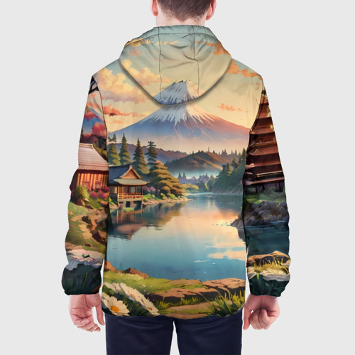 Мужская куртка 3D с принтом Спокойный рассвет над японским горизонтом, вид сзади #2