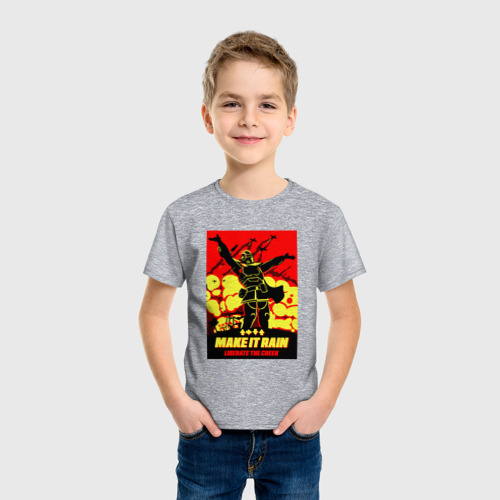 Детская футболка хлопок с принтом Helldivers 2 - make it rain, фото на моделе #1