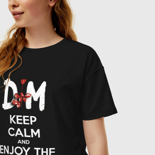 Женская футболка хлопок Oversize DM keep calm and enjoy the silence, цвет черный - фото 3