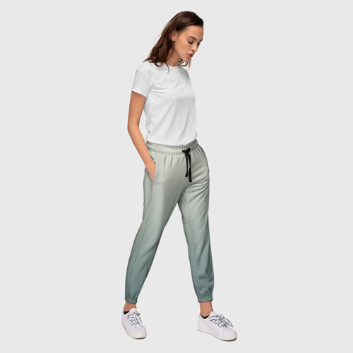 Женские брюки 3D с принтом Серо-зелёный приглушённый градиент, вид сбоку #3
