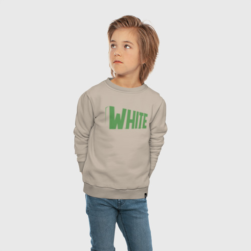 Детский свитшот хлопок Слово white в зеленом, цвет миндальный - фото 5