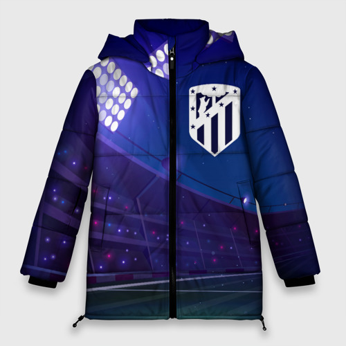 Женская зимняя куртка 3D с принтом Atletico Madrid ночное поле, вид спереди #2