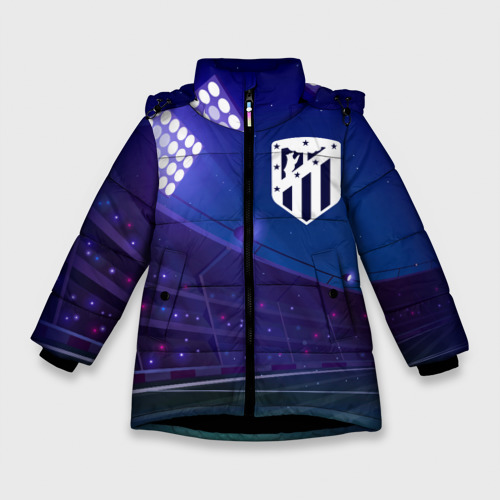 Зимняя куртка для девочек 3D с принтом Atletico Madrid ночное поле, вид спереди #2