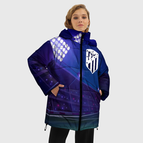 Женская зимняя куртка 3D с принтом Atletico Madrid ночное поле, фото на моделе #1