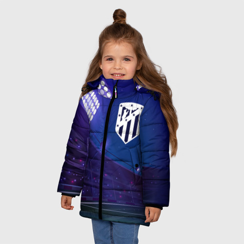 Зимняя куртка для девочек 3D с принтом Atletico Madrid ночное поле, фото на моделе #1
