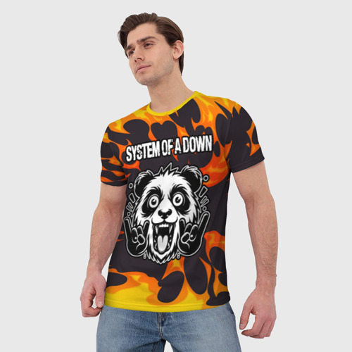 Мужская футболка 3D System of a Down рок панда и огонь, цвет 3D печать - фото 3