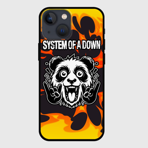 Чехол для iPhone 13 mini с принтом System of a Down рок панда и огонь, вид спереди #2