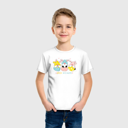 Детская футболка хлопок Пасхальные гномы кроличьи уши, цвет белый - фото 3