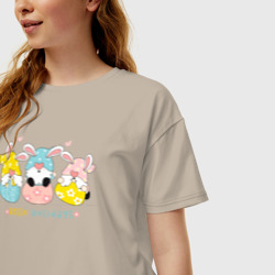 Женская футболка хлопок Oversize Пасхальные гномы кроличьи уши - фото 2
