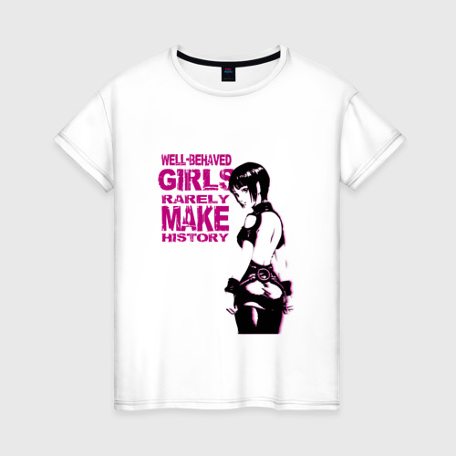 Женская футболка из хлопка с принтом Девушка вполоборота - манга, вид спереди №1