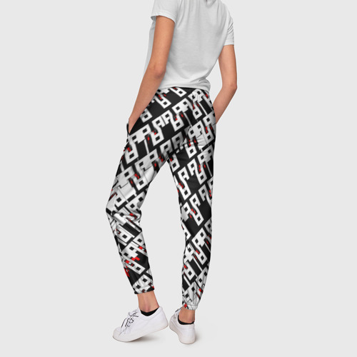 Женские брюки 3D с принтом Абстрактный узор на чёрном фоне, вид сзади #2
